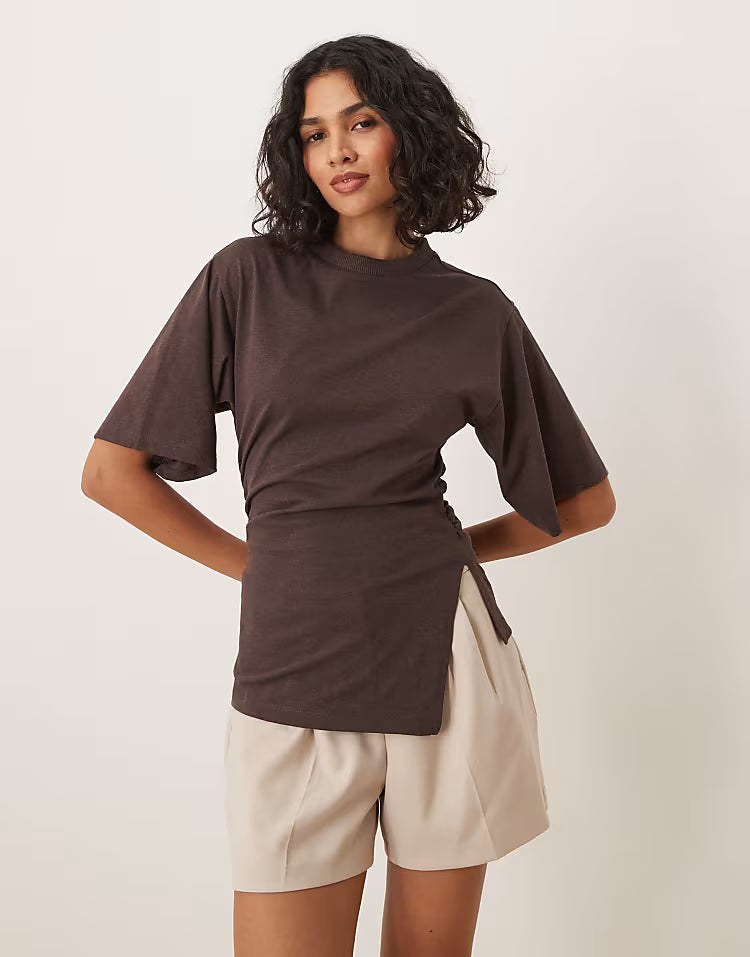 Fiora Cinched T-Shirt - XS - Brown