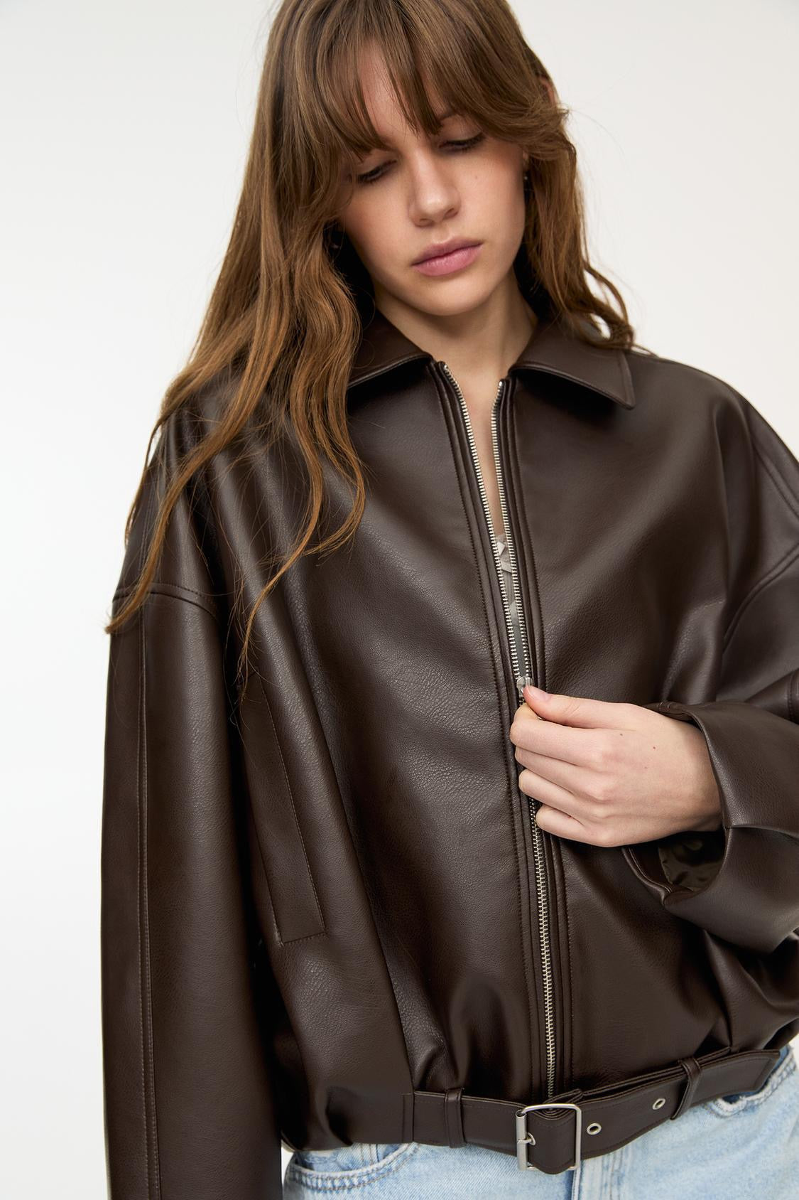 Celeste Leather Jacket - Brown - M