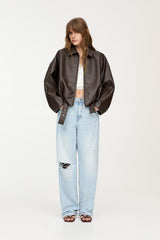 Celeste Leather Jacket - Brown - XS