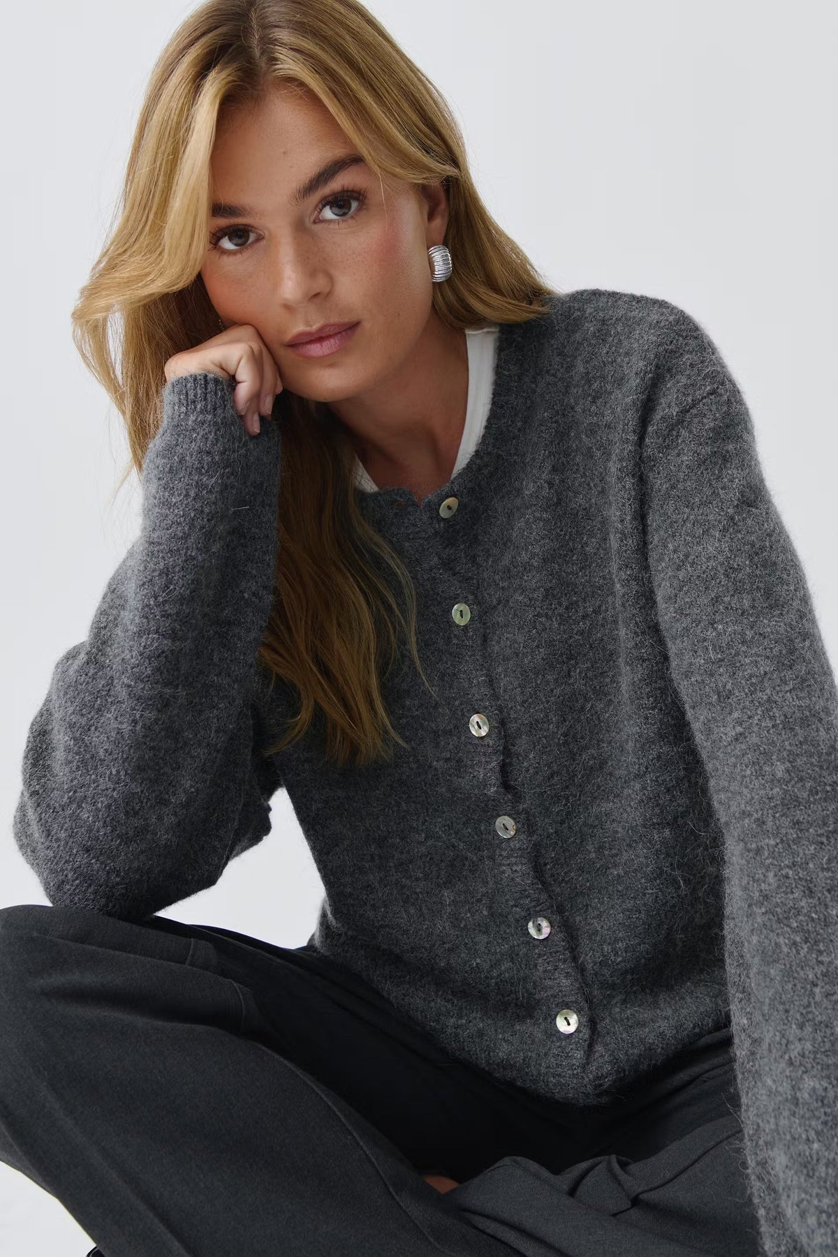 Romy Knitted Cardigan - M - Light Blue