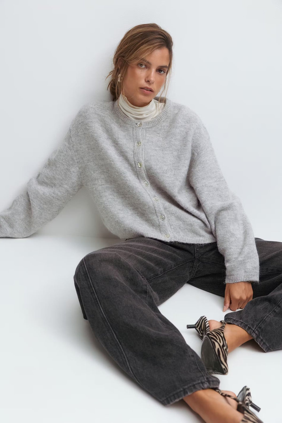 Romy Knitted Cardigan - M - Gray