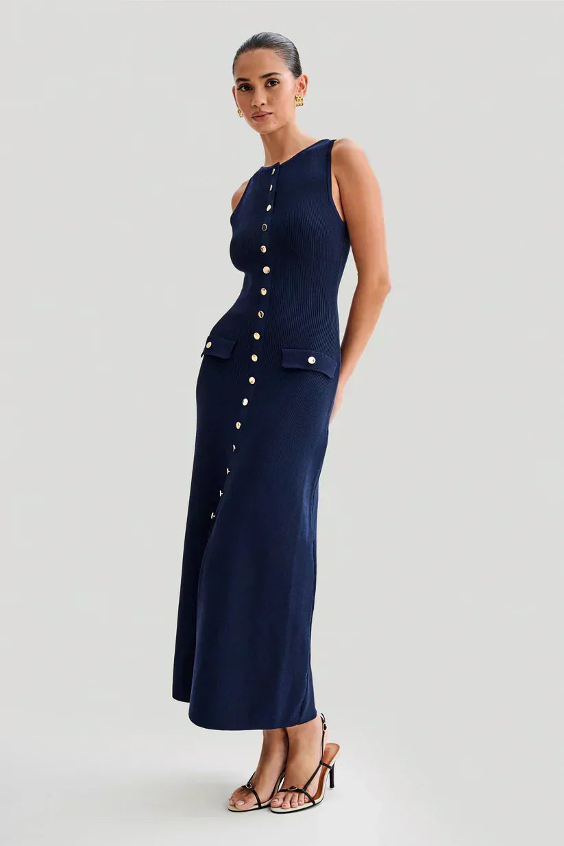 Amaris Hilton Midi Dress - S - Black/white