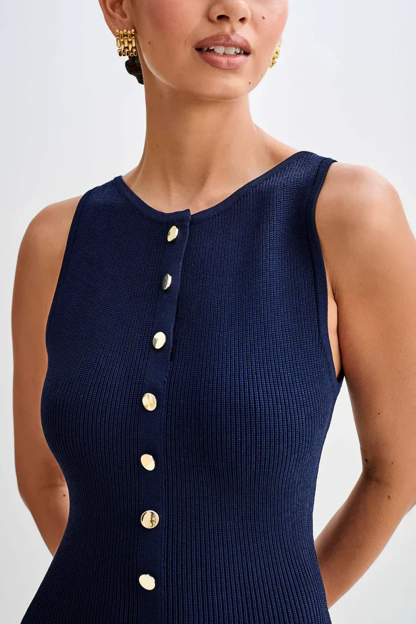 Amaris Hilton Midi Dress - M - Navy
