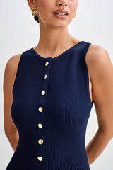 Amaris Hilton Midi Dress - M - Navy