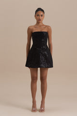 Maya Sequin Mini Dress - Black - XS