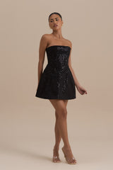 Maya Sequin Mini Dress - Black - M