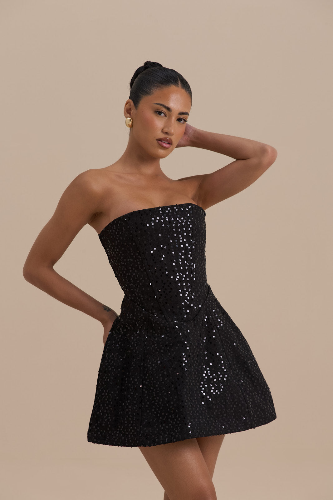 Maya Sequin Mini Dress - Black - S