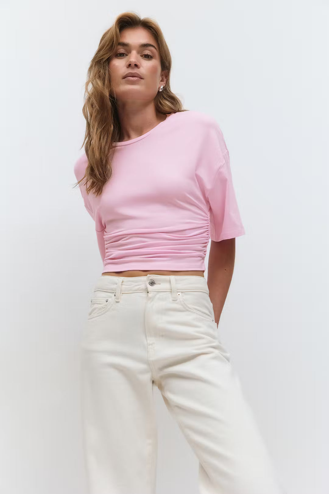 Celine Ruched Tee - XS - Gray