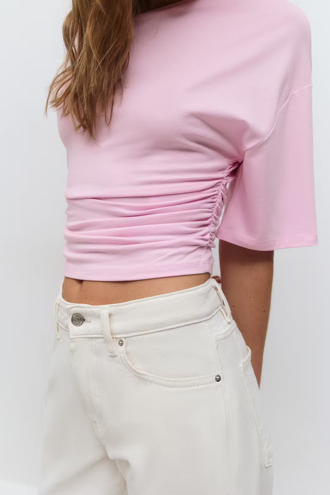 Celine Ruched Tee - XS - Light Gray