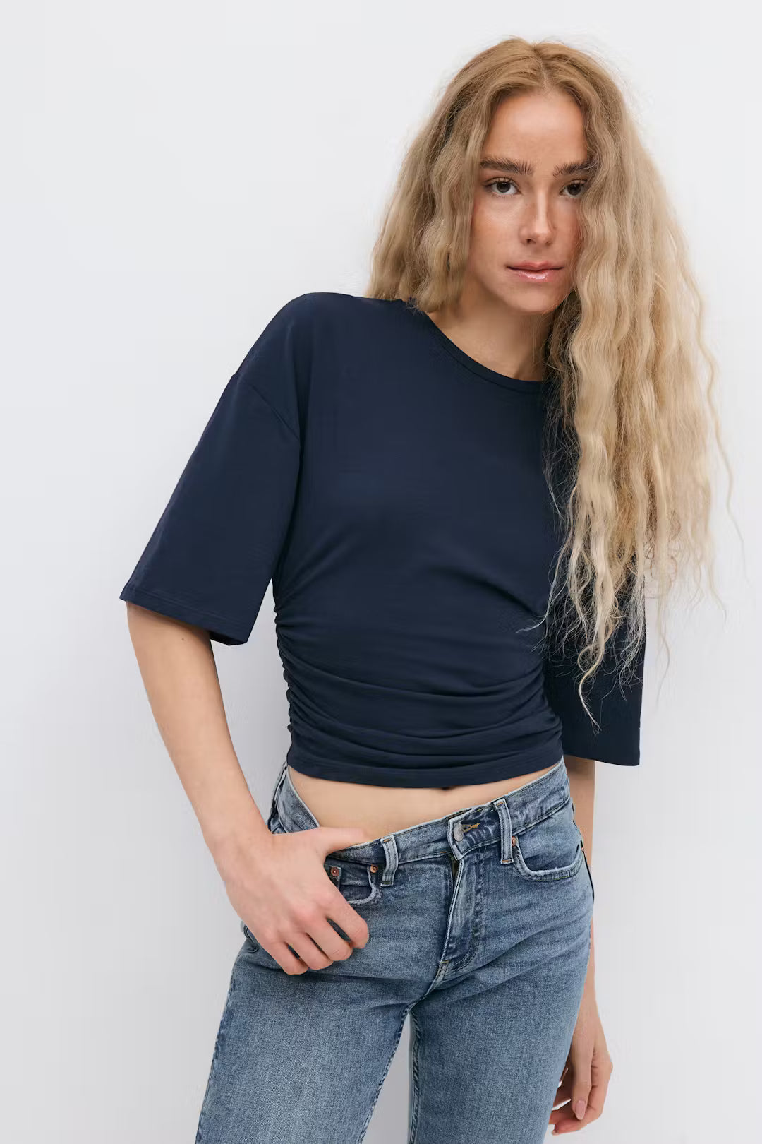 Celine Ruched Tee - S - Pink