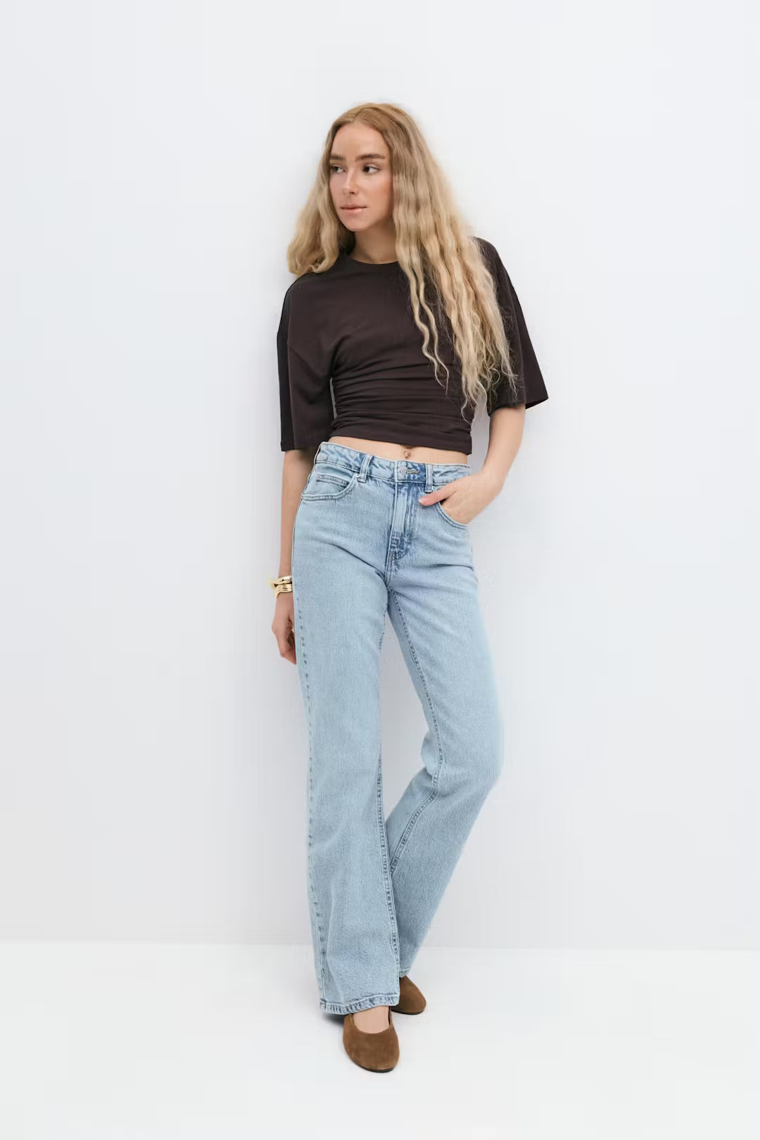 Celine Ruched Tee - S - Dark Gray