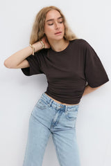 Celine Ruched Tee - S - Gray