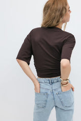 Celine Ruched Tee - S - Light Gray