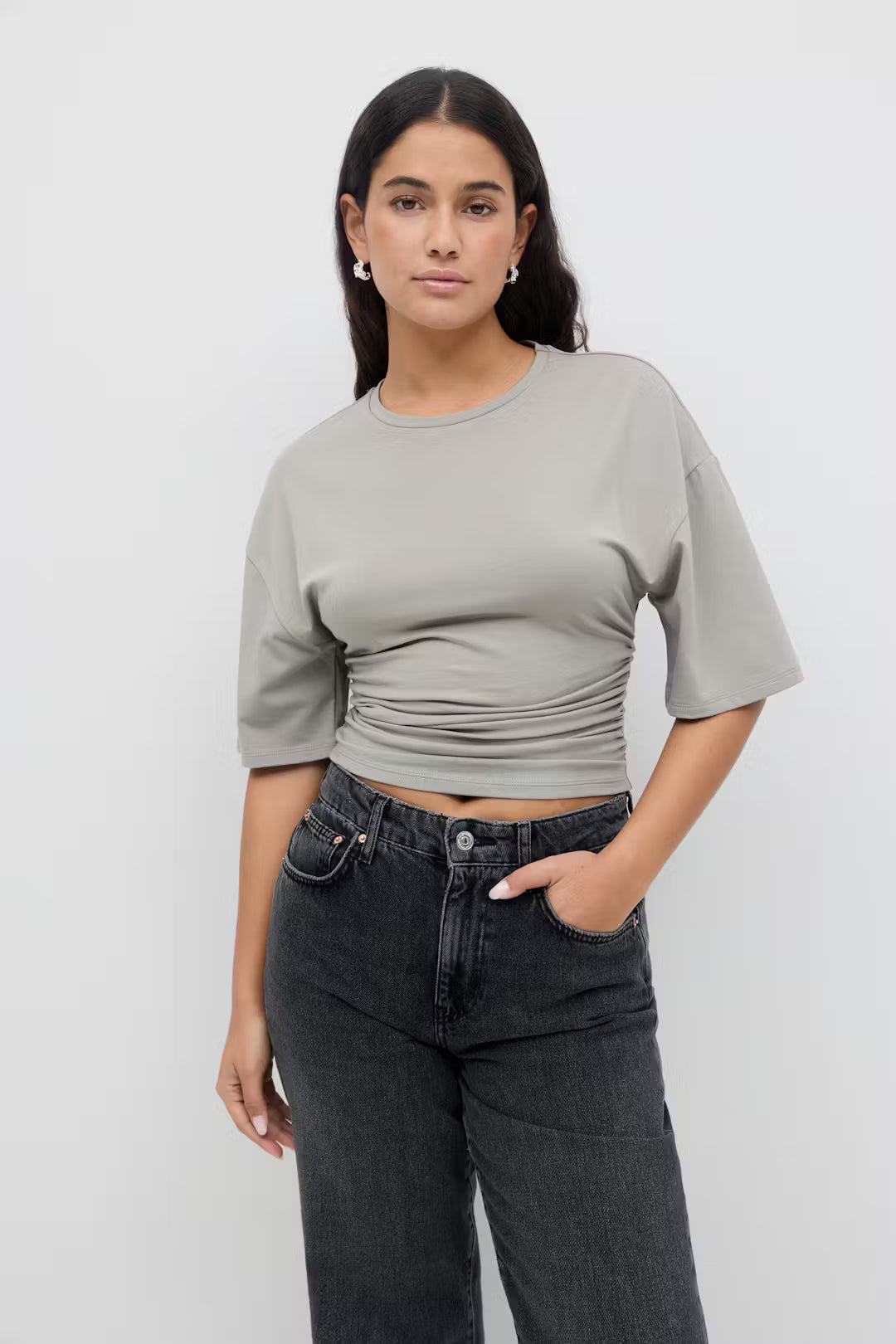 Celine Ruched Tee - M - Navy