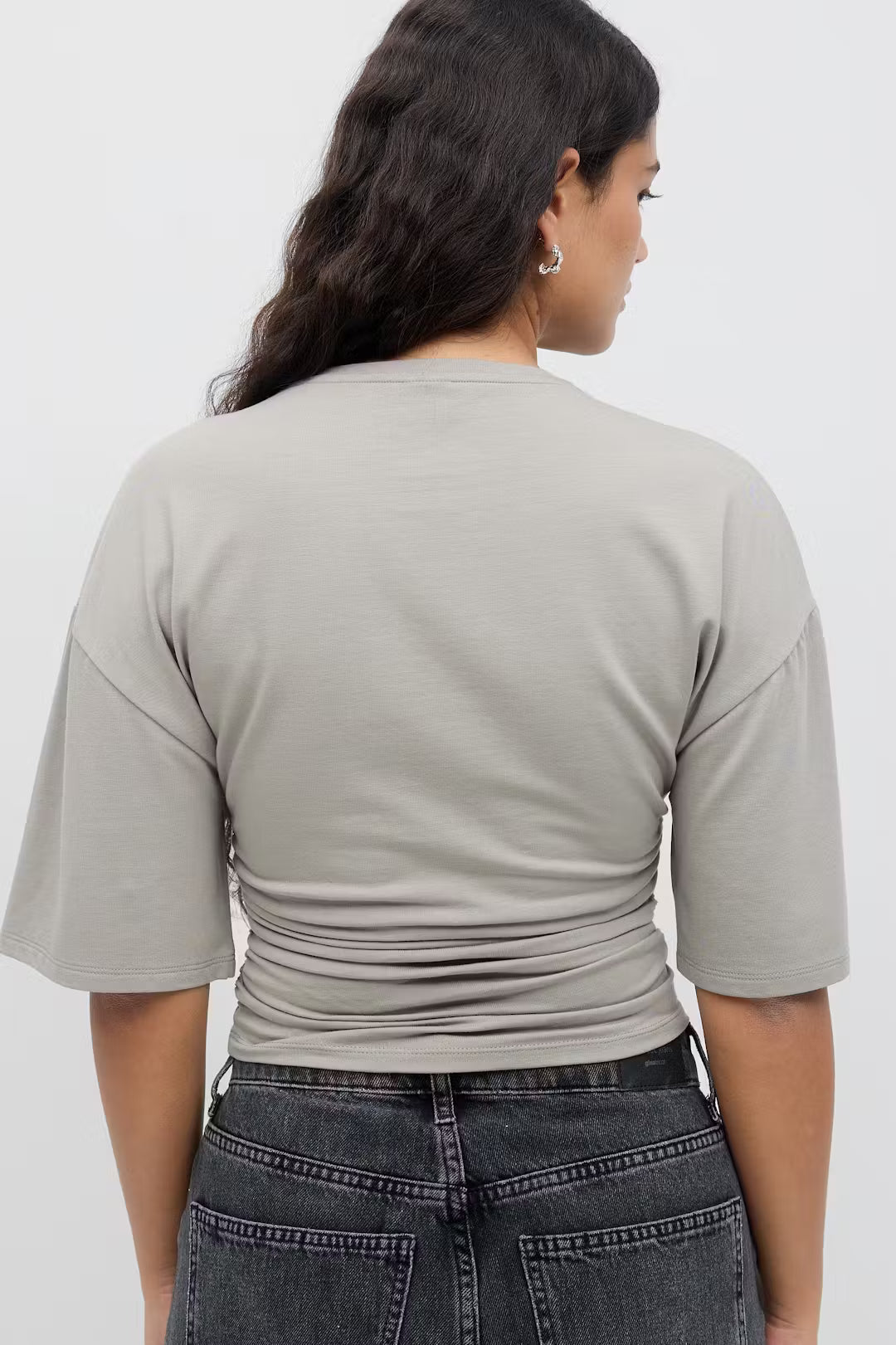 Celine Ruched Tee - M - Dark Gray