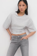 Celine Ruched Tee - M - Light Gray