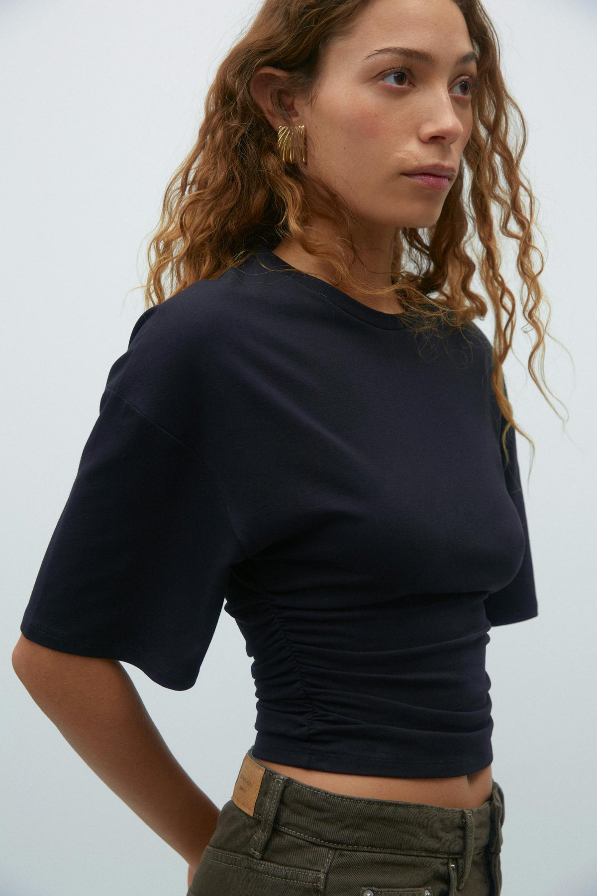 Celine Ruched Tee - XS - Black