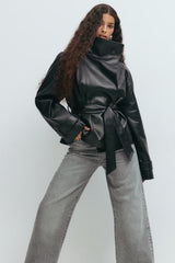 Soraya Leather Wrap Jacket - M