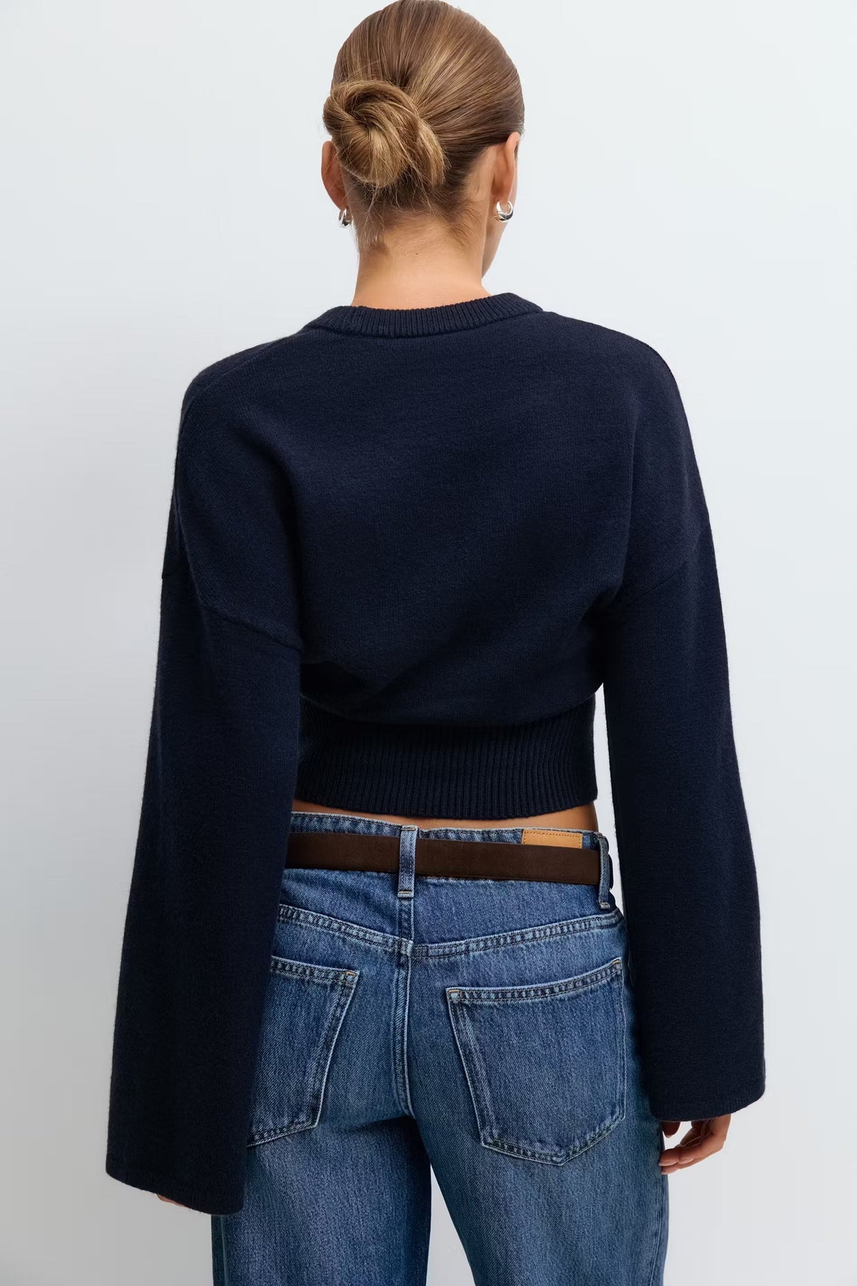 Claudia Sleeve Knitted Top - M - Navy