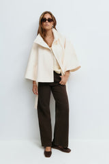 Serena Belted Cape Coat - White - XS