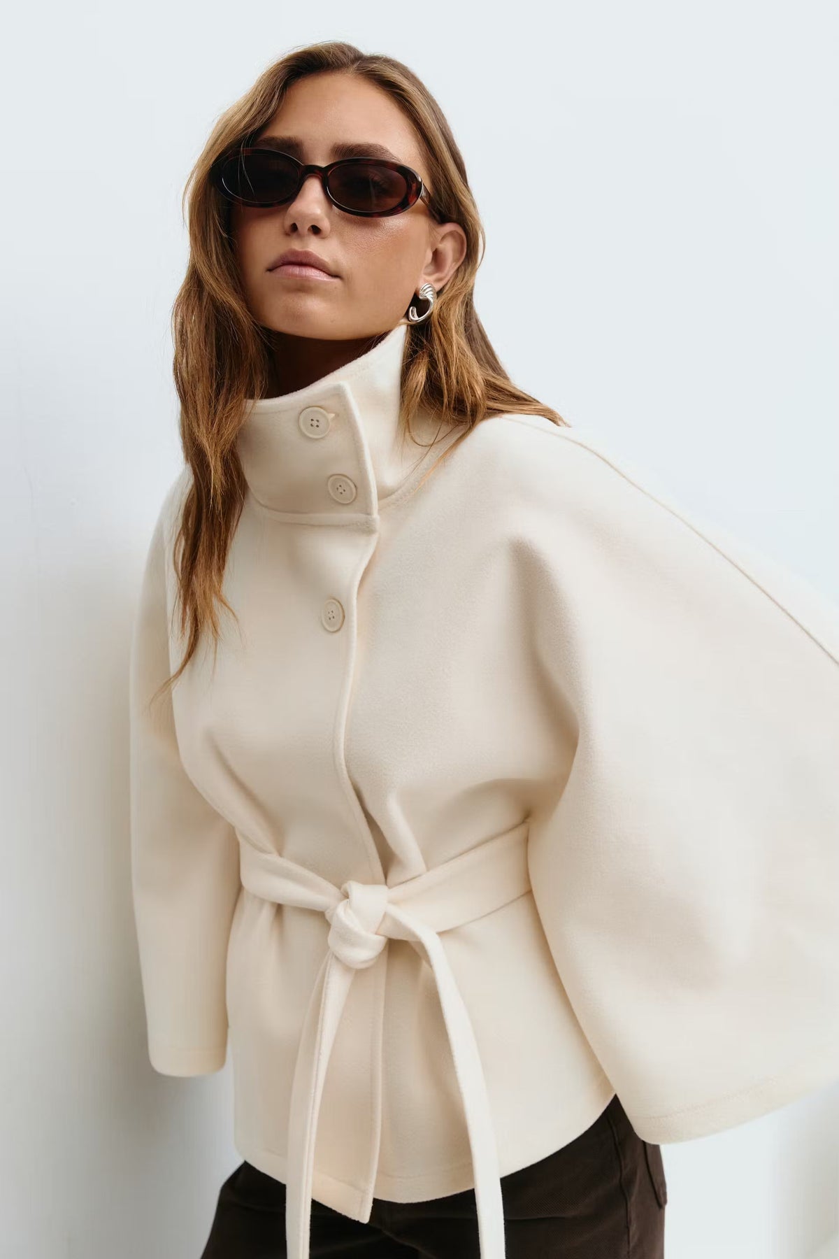 Serena Belted Cape Coat - Black - XL