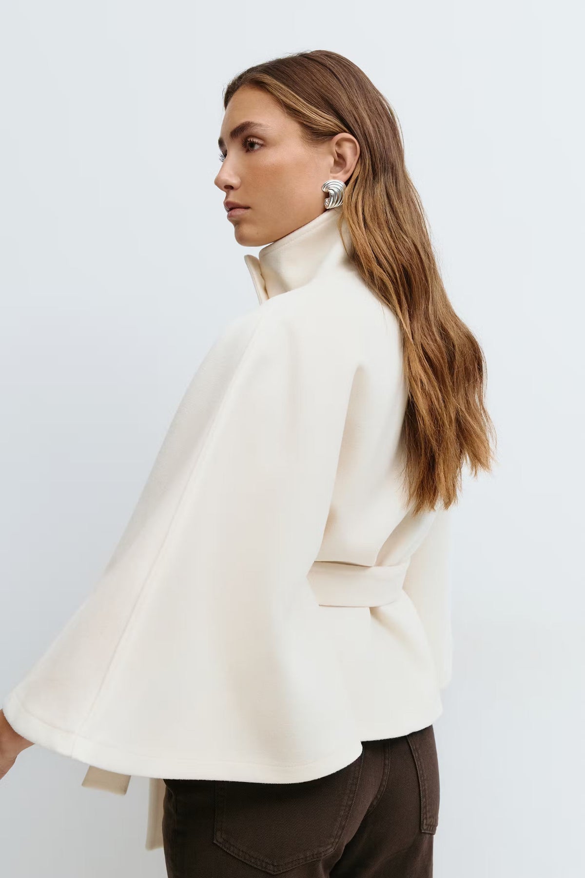 Serena Belted Cape Coat - White - S