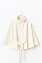 Serena Belted Cape Coat - White - M