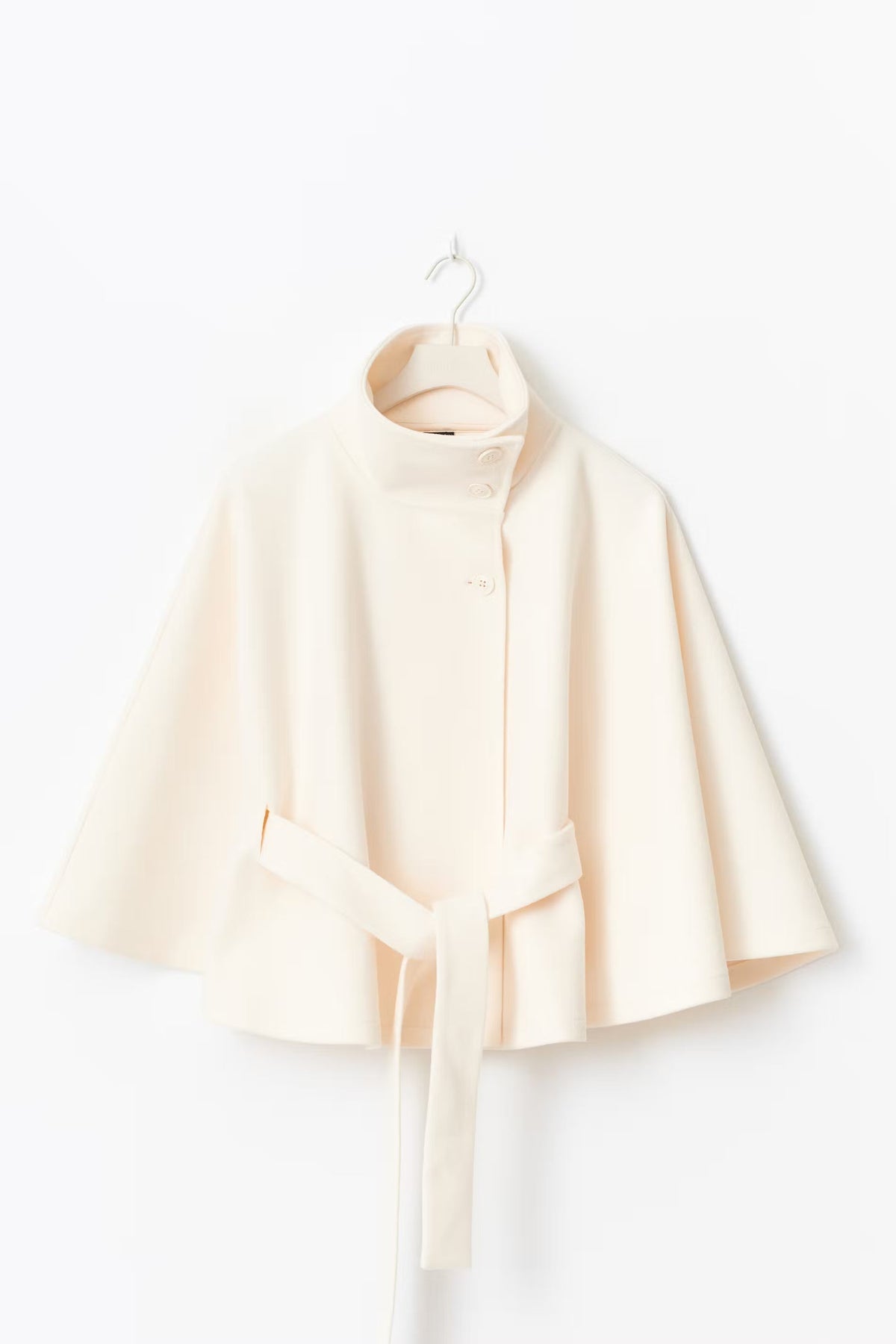 Serena Belted Cape Coat - White - M