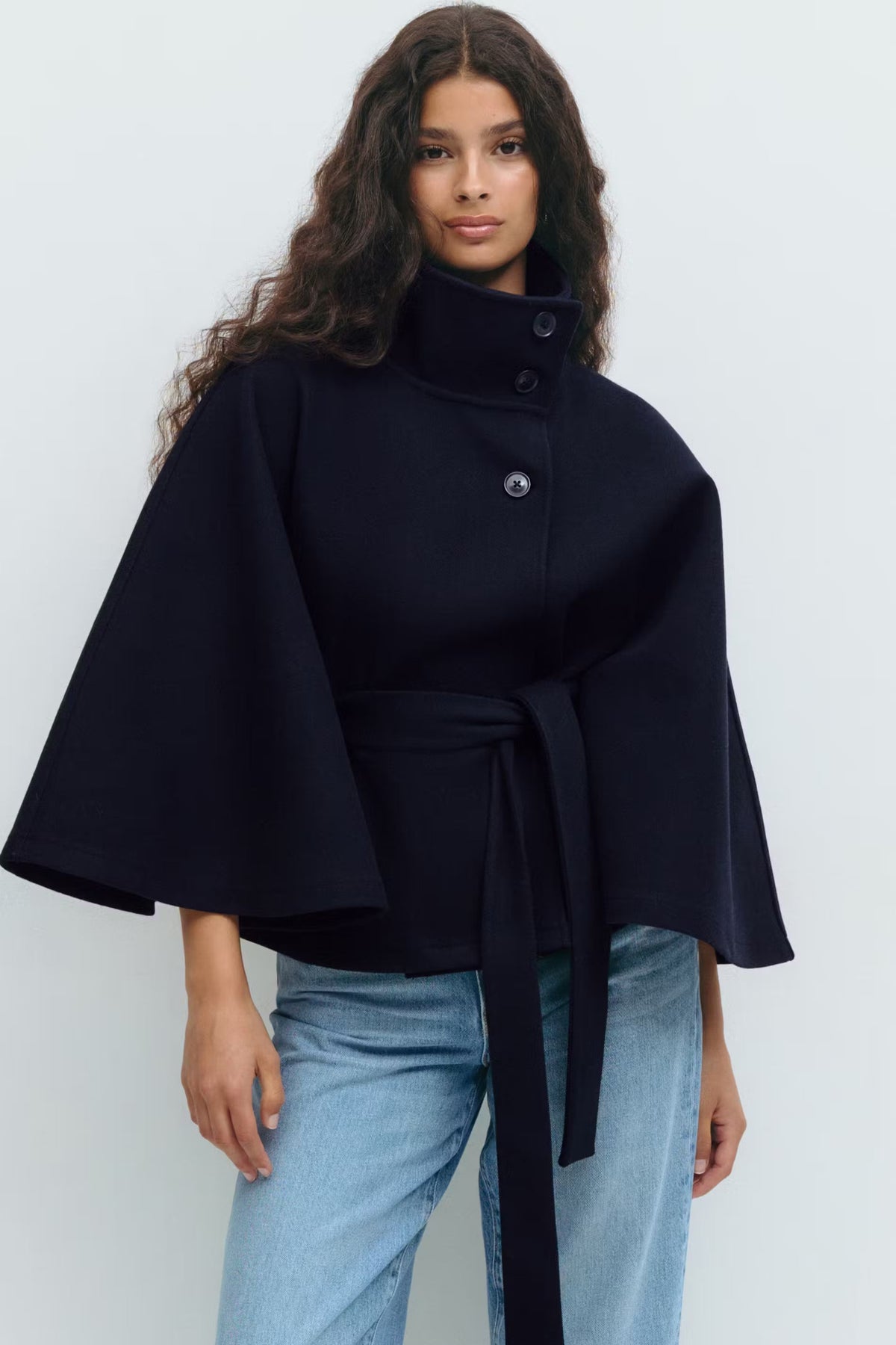 Serena Belted Cape Coat - White - L