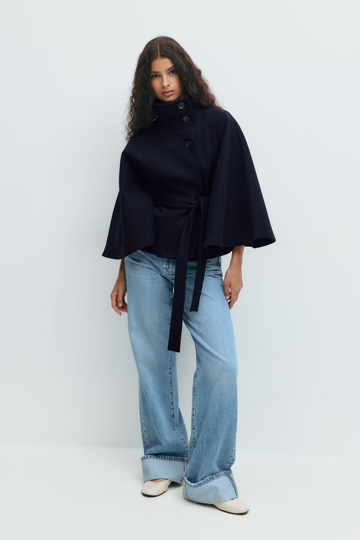 Serena Belted Cape Coat - White - XL