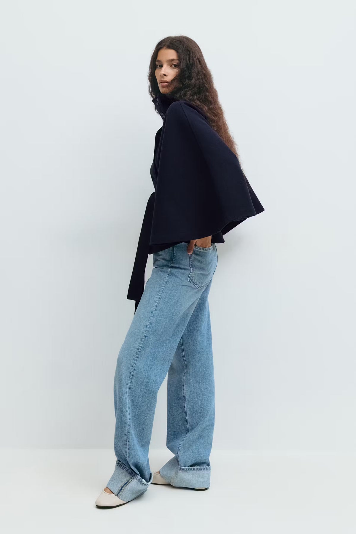 Serena Belted Cape Coat - Navy - XS