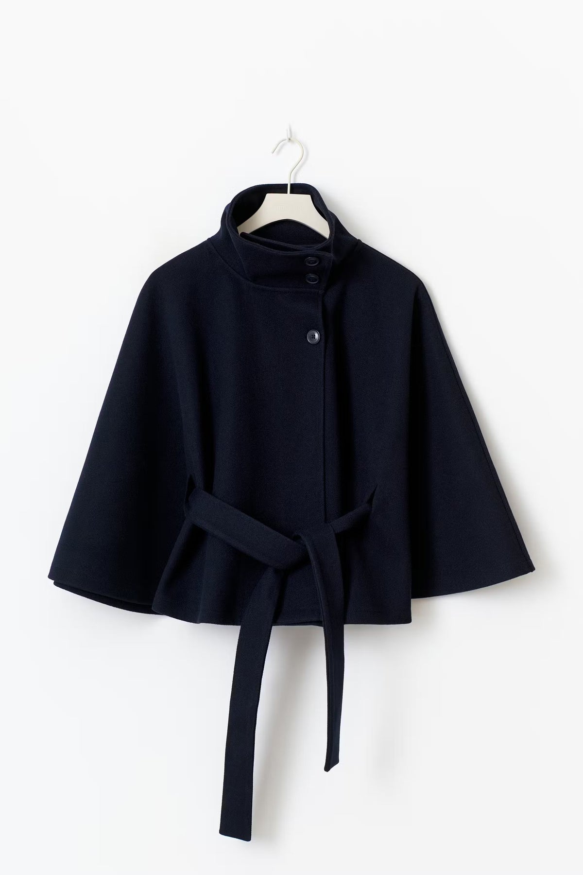 Serena Belted Cape Coat - Navy - S