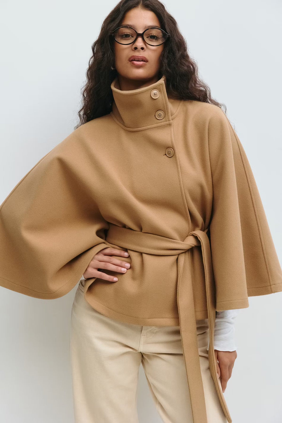 Serena Belted Cape Coat - Navy - M