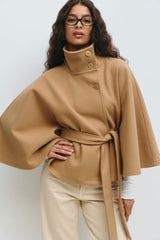 Serena Belted Cape Coat - Navy - M