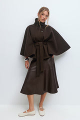 Serena Belted Cape Coat - Beige - M