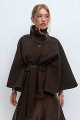 Serena Belted Cape Coat - Beige - S