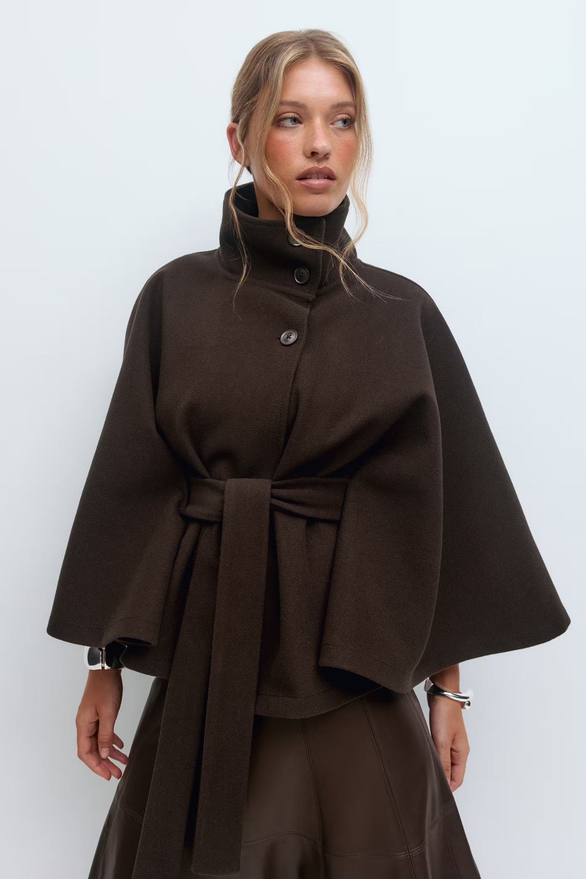 Serena Belted Cape Coat - Beige - S