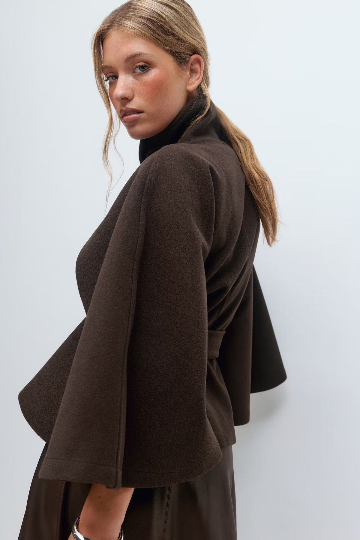 Serena Belted Cape Coat - Beige - L