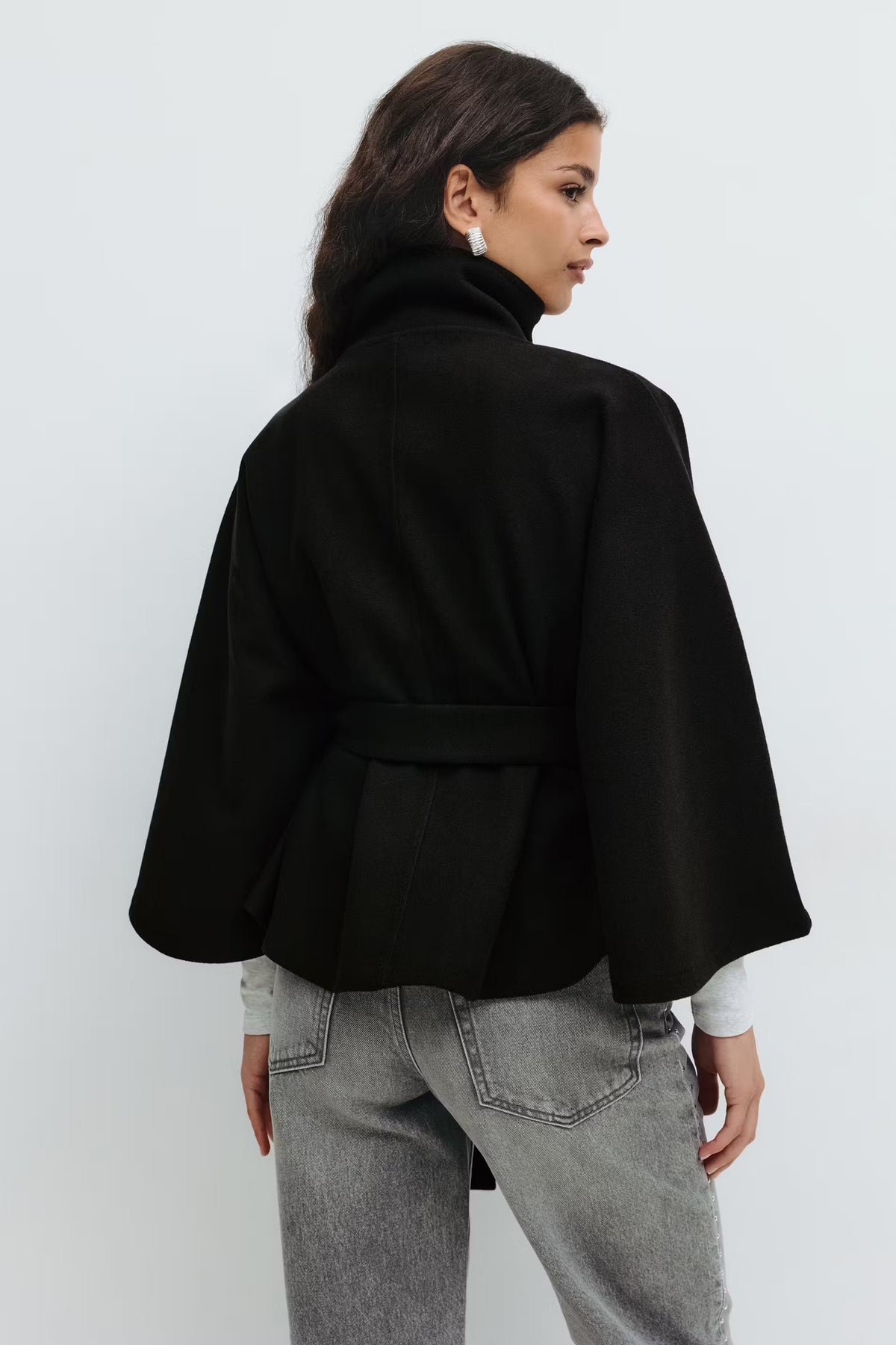Serena Belted Cape Coat - Black - M