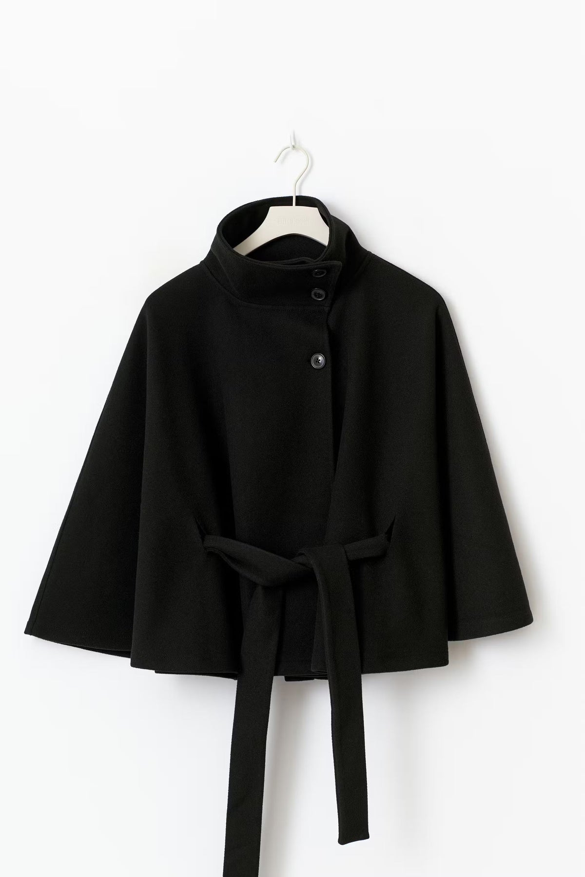 Serena Belted Cape Coat - Black - L