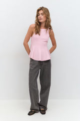 Sabella Peplum Top - L - Black