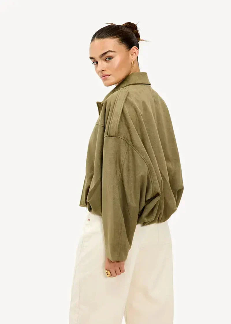 Elina Suede Bomber Jacket - Mid Khaki - L