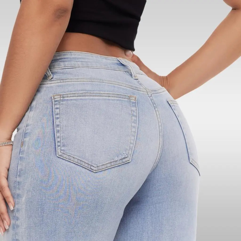 BBL Jeans- Mid-Low Rise Stretch Wide-Leg Jeans - Dark Blue - XS