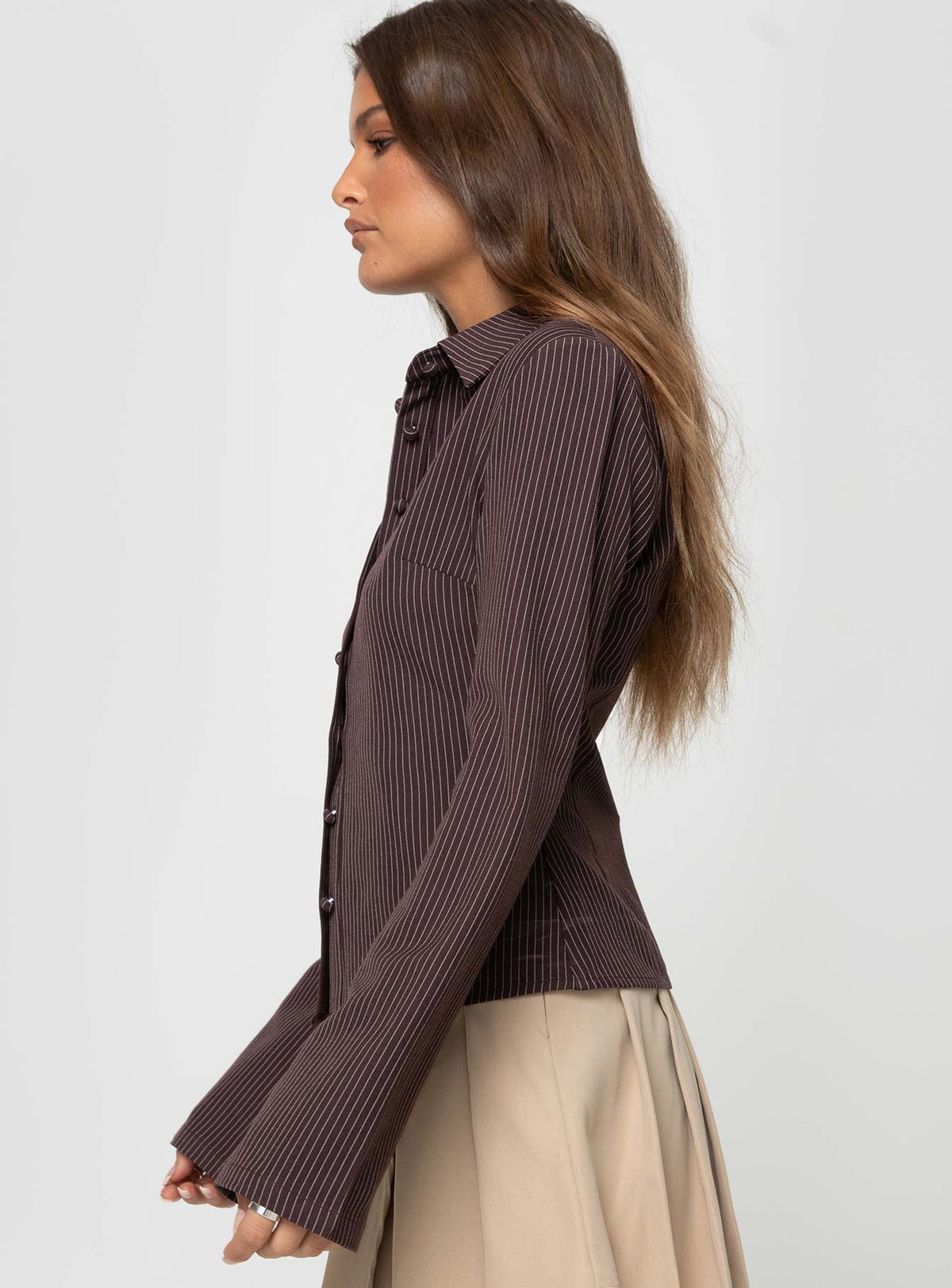 Jess Pinstripe Blouse - Brown - M