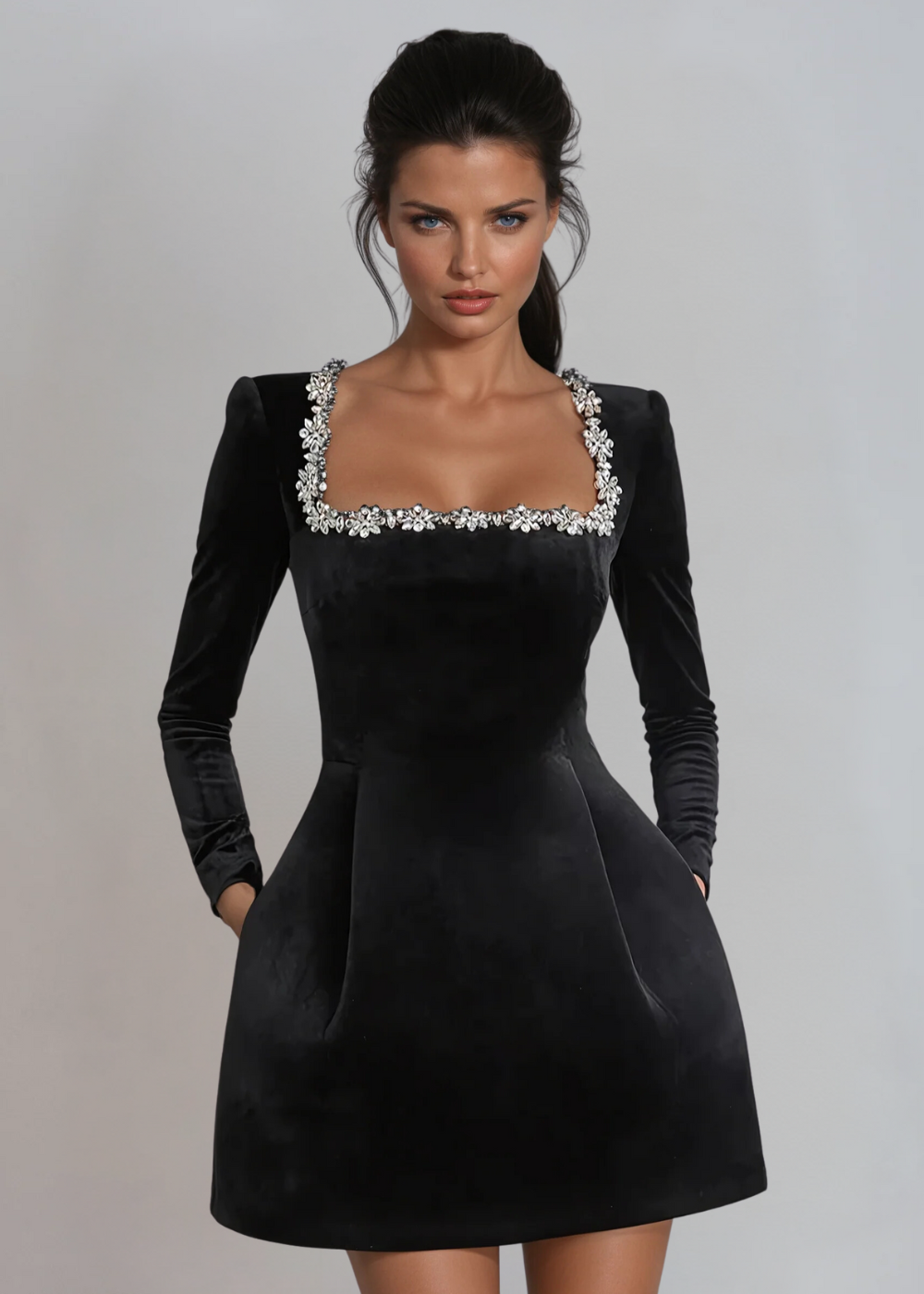 Jolie Velvet Mini Dress - Black - S