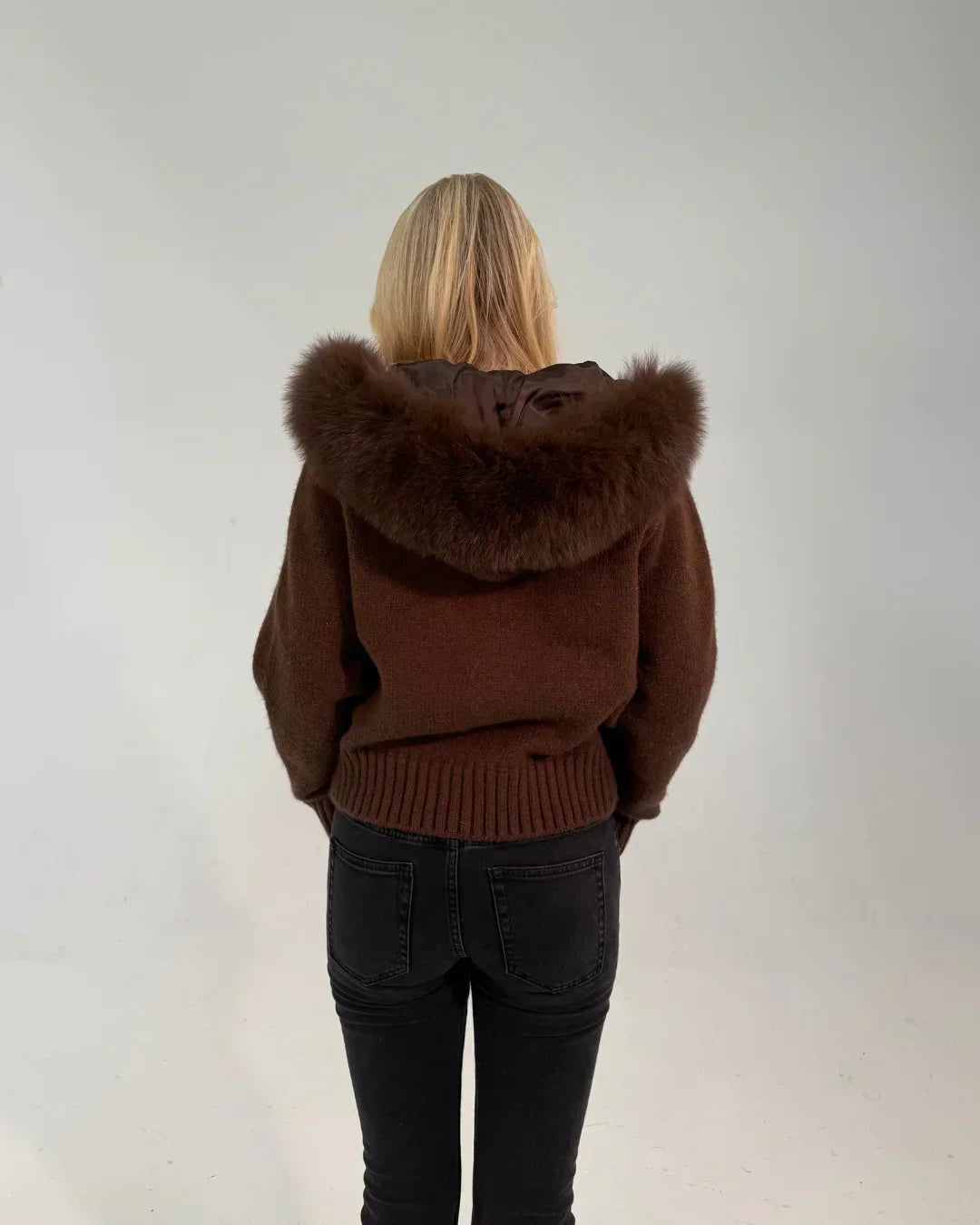 Verena Zipped Fur Jacket - L (170-175cm) - Navy Blue