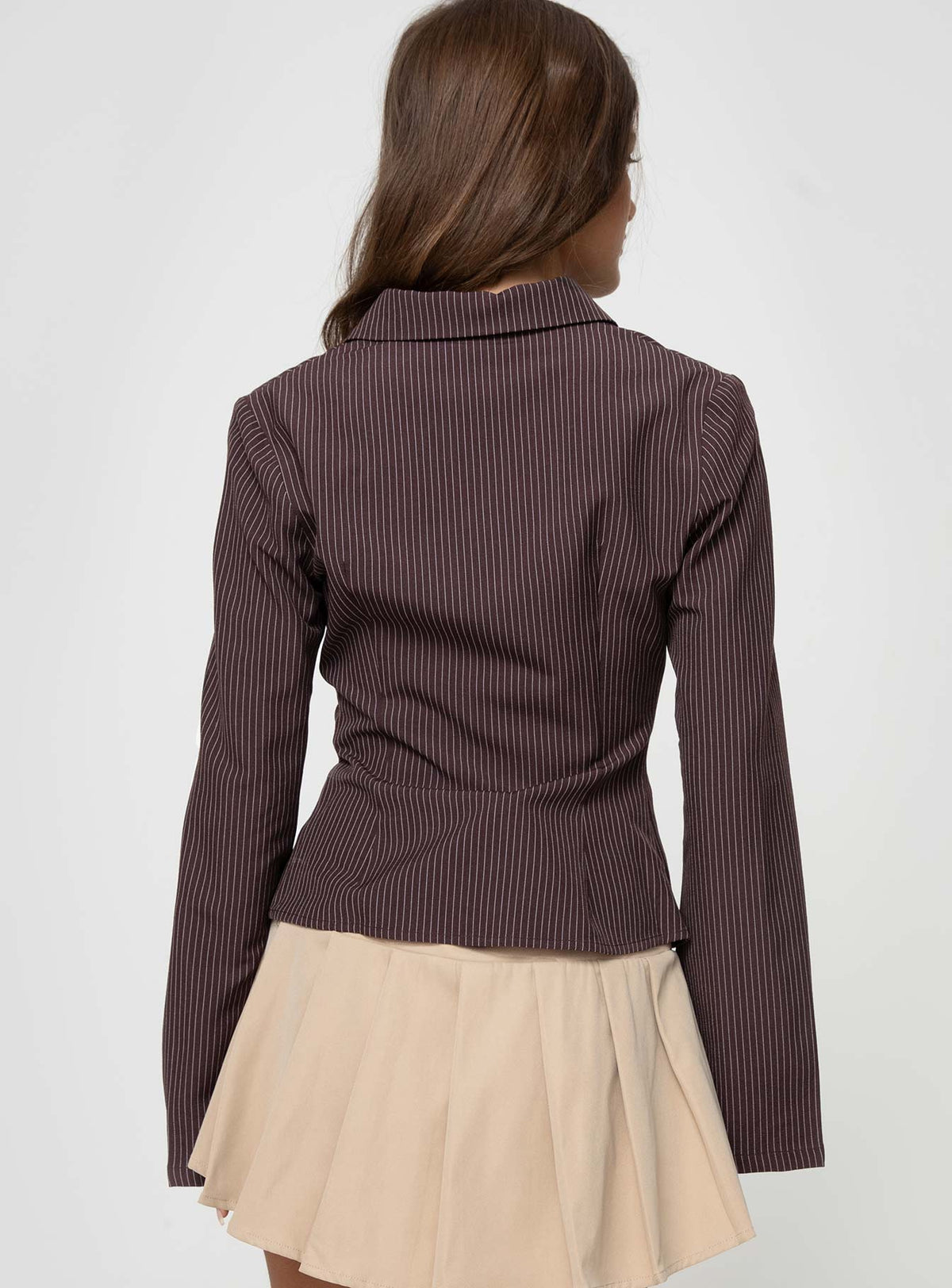 Jess Pinstripe Blouse - Brown - L