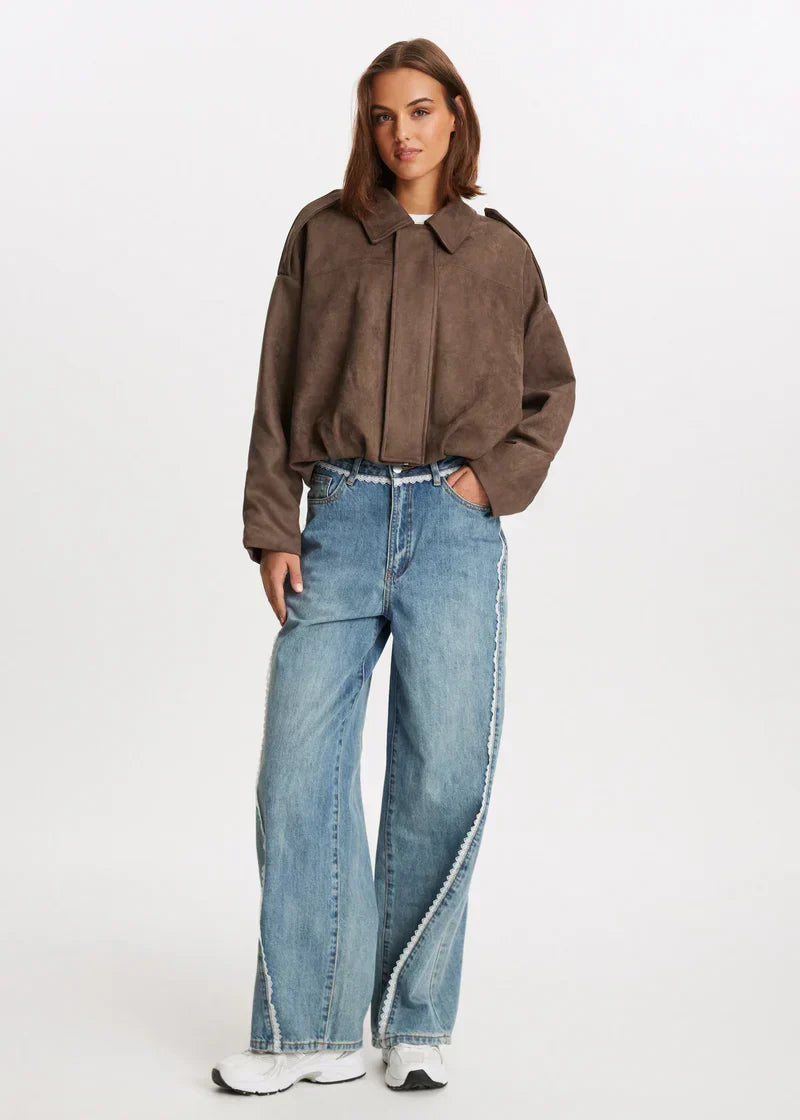 Elina Suede Bomber Jacket - Dark Brown - S