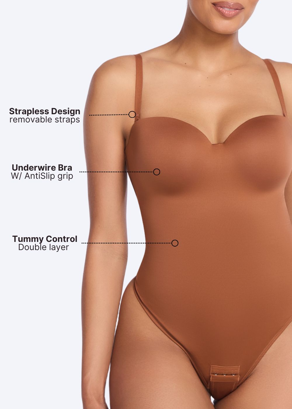 BraSculpt Strapless Bodysuit Thong - Brown - 2X