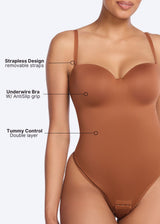 BraSculpt Strapless Bodysuit Thong - Brown - 2X